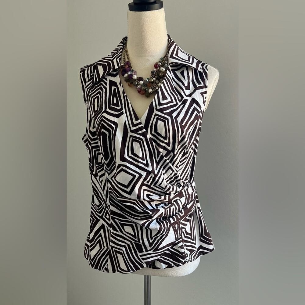 Jones New York Stretch Sleeveless Ruched Side Wrap Pull Over Blouse Shirt Sz L